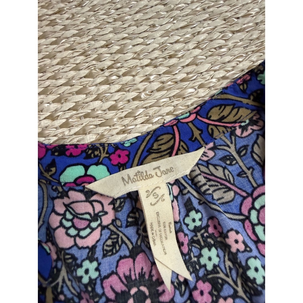 Matilda Jane XS Blue Floral Paisley Crochet Lace Trim boho Tunic Dress Coastal - Picture 5 of 6